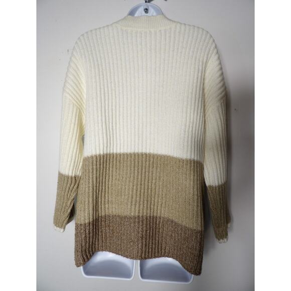 Talbots 1XP Petite Sweater Wool Blend Cable Knit Colorblock Cream Brown 1/4 Zip - Picture 4 of 11